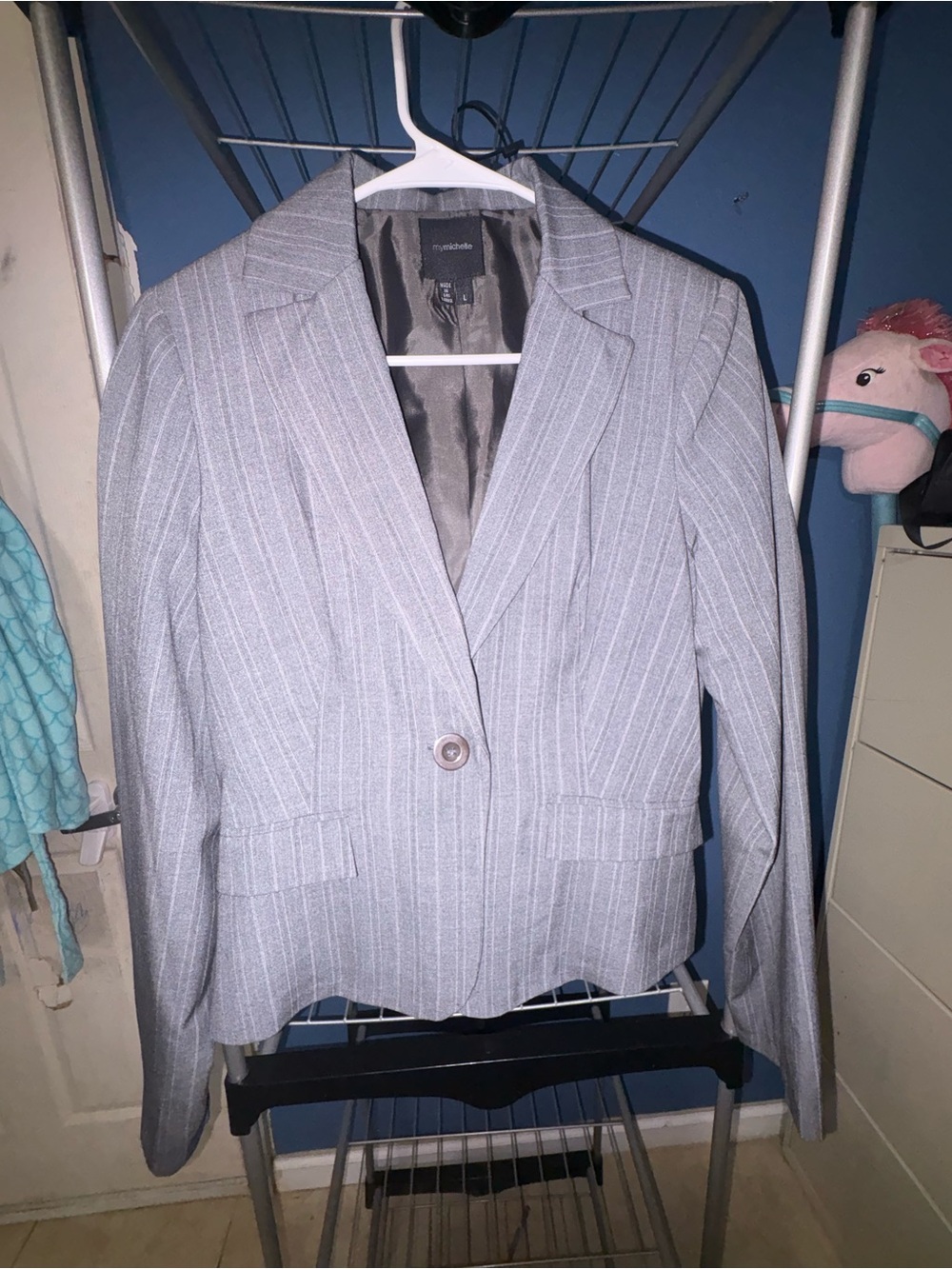 My Michelle Light Gray Pinstripe Women's Blazer